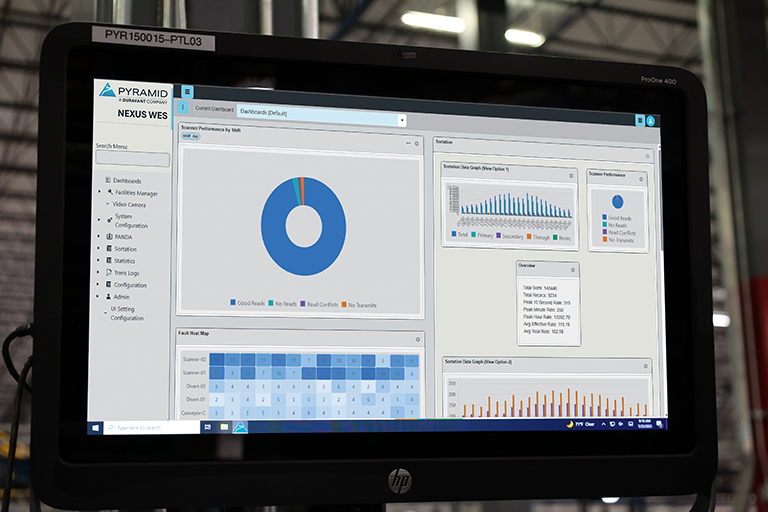 WES software dashboard screen in a distribution center displayed on an industrial monitor.