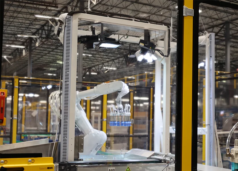 Robotic arm packaging products.